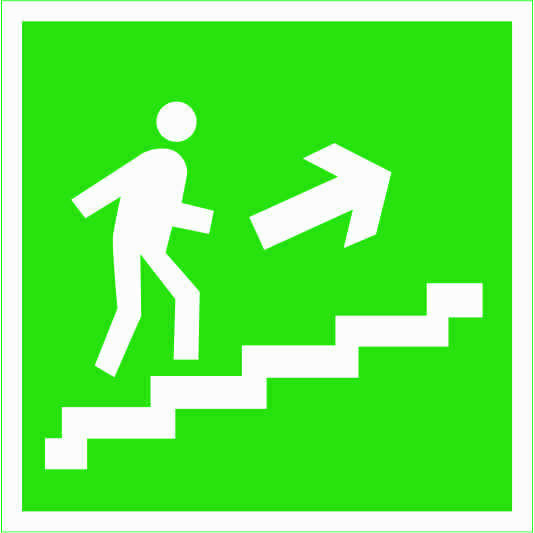 Знак "Направление к эвакуационному выходу по лестнице вверх, правая" наклейка 200х200 мм