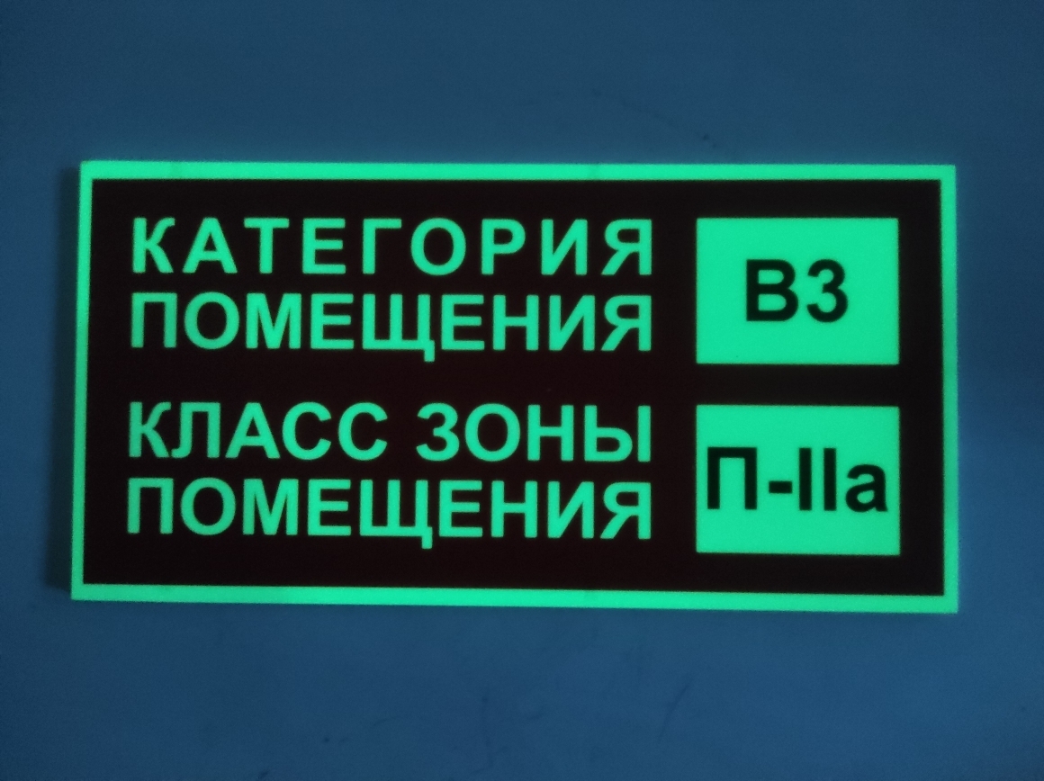 Знак "Категория помещения В3" П-IIа пластик фотолюминесцентная