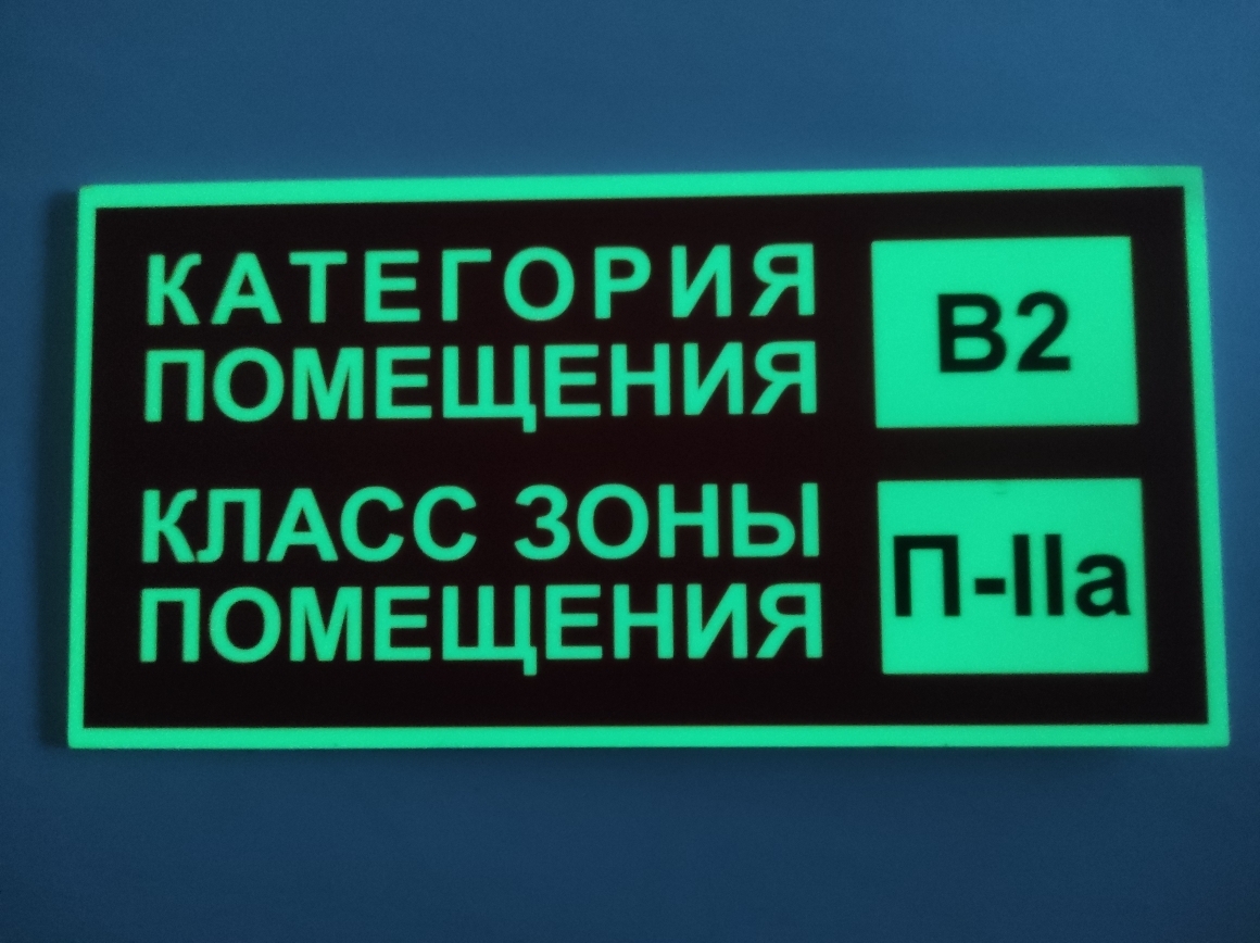 Знак "Категория помещения В2" П-IIа пластик фотолюминесцентная